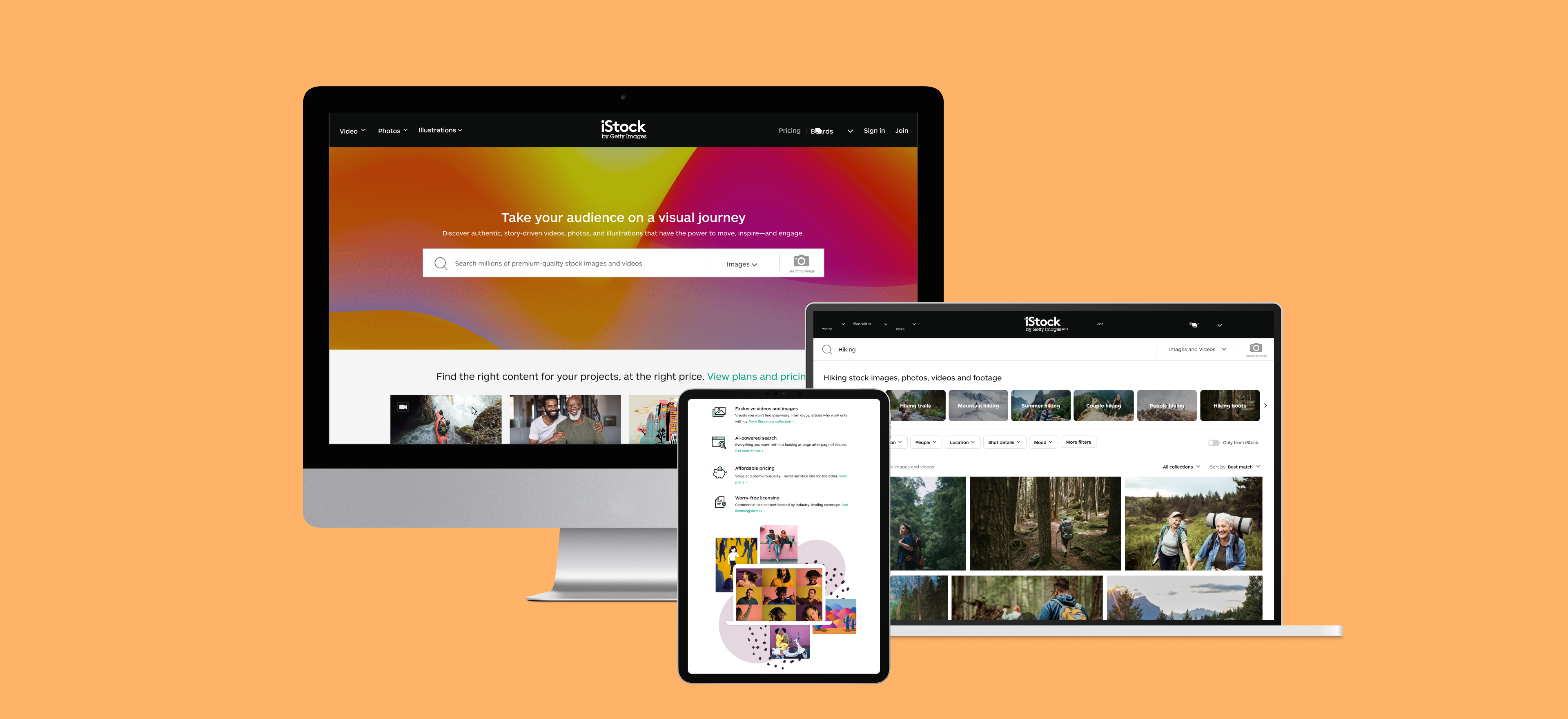 iStock homepage A/B/C test variants showing video-forward homepage redesign