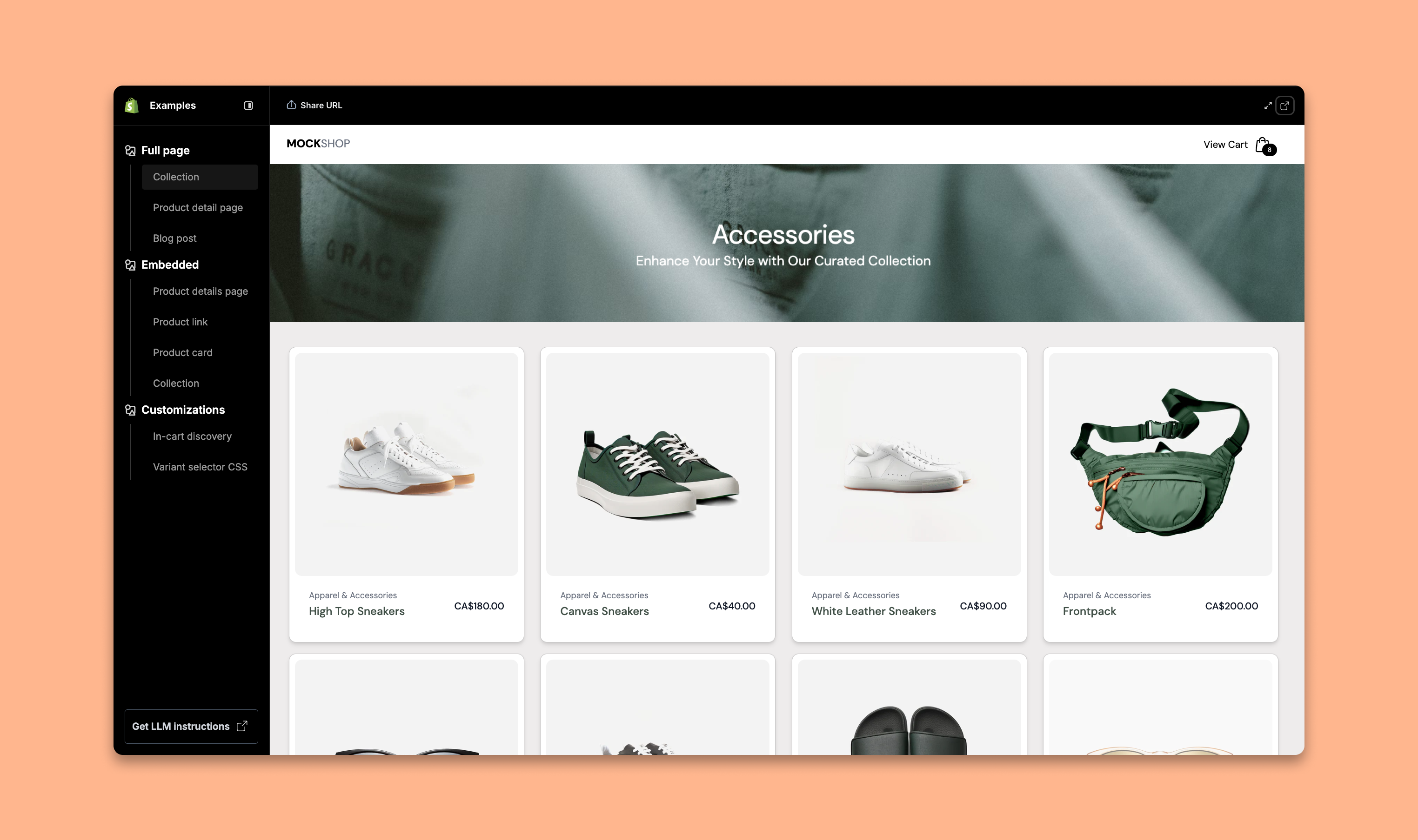 Shopify Storefront Web Components component examples showing customizable product and collection layouts